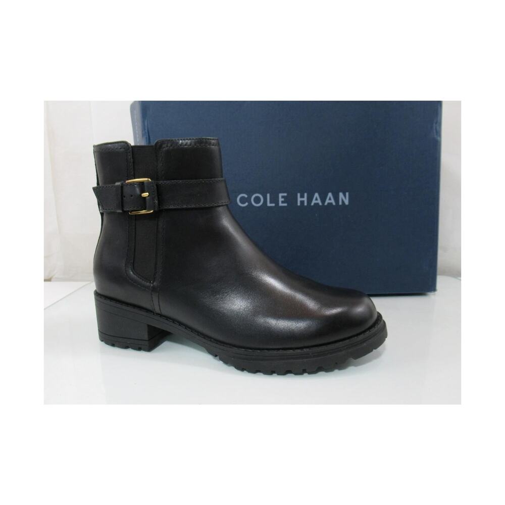 Cole Haan Catherine Size 7.5 Waterproof Block Heel Zip Bootie Black Leather
